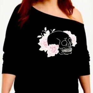 TORRID SKULL GRAPHIC OFF THE SHOULDER SWEATSHIRT Plus Size: 2